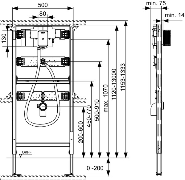 Modul urinal TECEprofil cu supapa de spalare TECE U2,H 1120 mm [2]