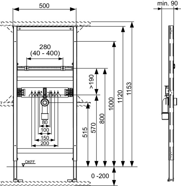 Modul lavoar TECEprofil, l = 500 mm, H1120 mm [2]