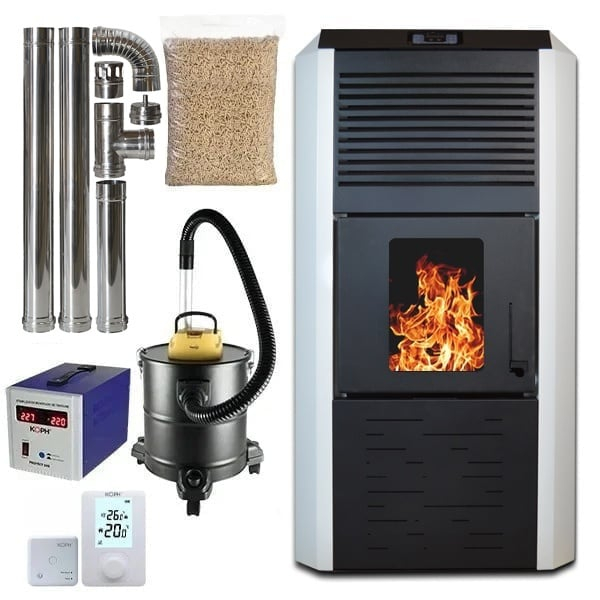 Pachet termosemineu peleti Termax Kamin ECO 30 kW alb cu stabilizator si termostat [10]