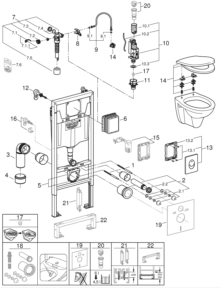 Pachet WC 4 in 1 Grohe Solido perfect, suspendat, cadru, capac, placuta, elemente montaj, alb [2]