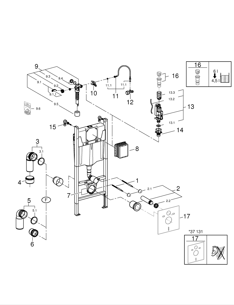 Pachet WC 5 in 1 Grohe Solido, suspendat, cadru, capac, placuta, elemente fixare, alb [2]