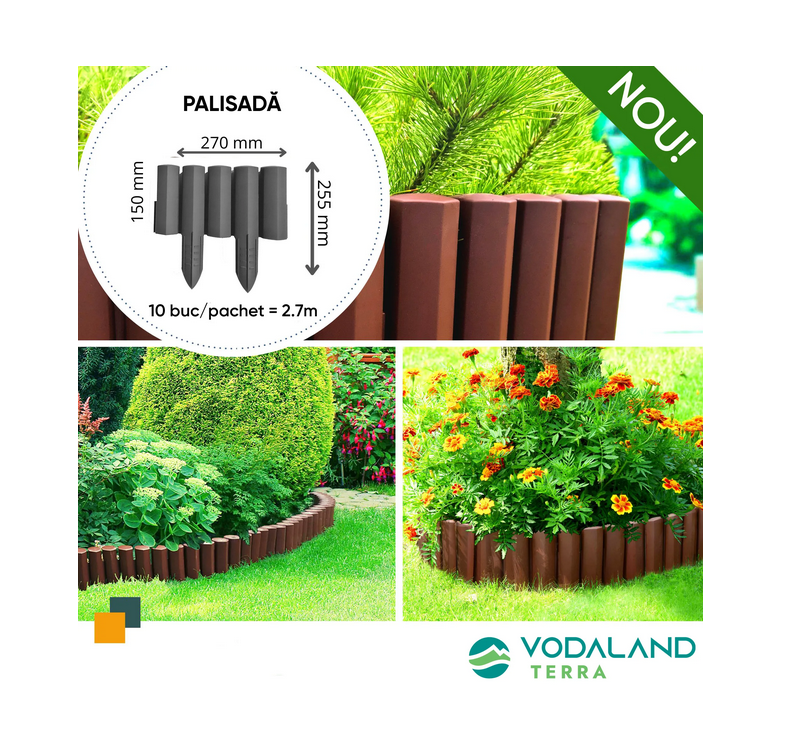 Palisada din polipropilena maro H255, 10buc pachet, Ltot 2.7m, 270x255 - Vodaland gama Terra [4]