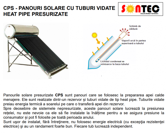 Panou solar presurizat 10 tuburi vidate, boiler inox 100 litri, Sontec  CPS-H58/1800 - 100/10 [2]