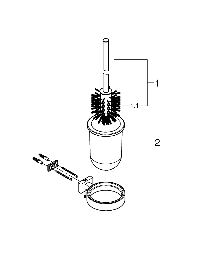 Perie WC Grohe Essentials Cube set, suport perie, fixare ascunsa,crom mat [3]