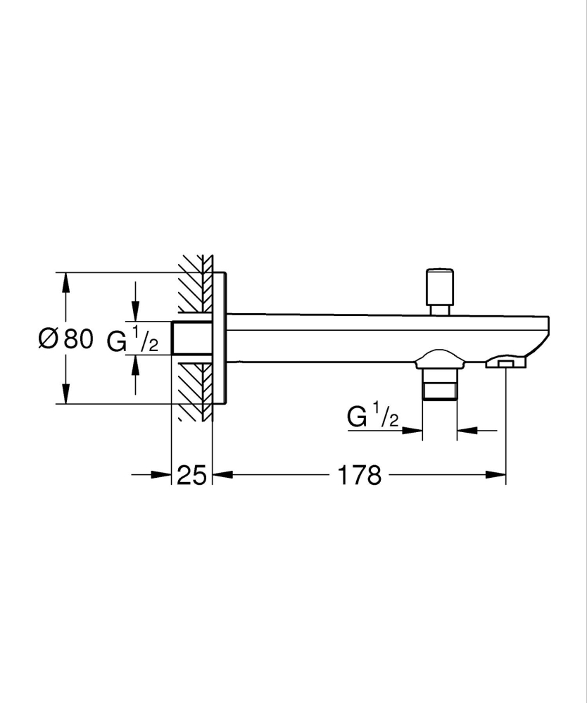 Pipa cada Grohe BauContemporary diverter, montare pe perete, crom [3]