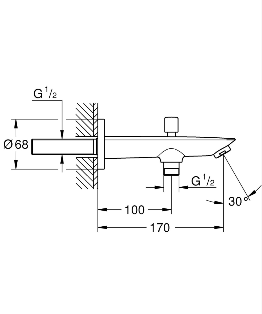 Pipa cada Grohe BauCosmopolitan aparenta, diverter, montare pe perete, crom [3]