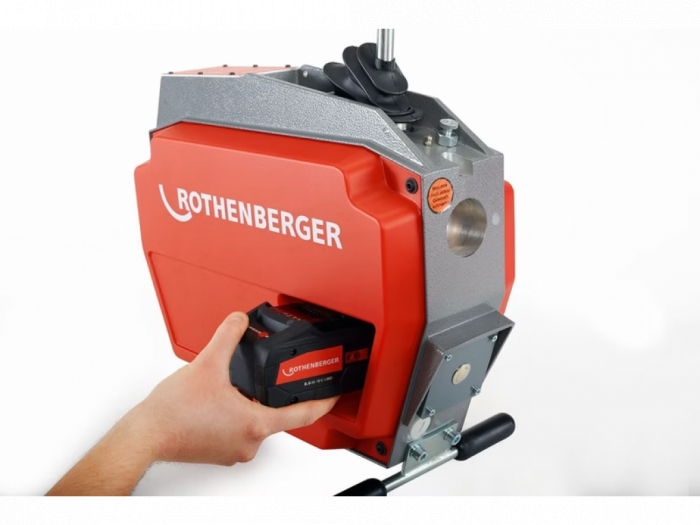 R600 Varioclean Rothenberger masina de desfundat tevi si canale, cu acumulatori, 18V, 8.0 Ah CAS, utilizare recomandata Ø 20–150 mm [4]