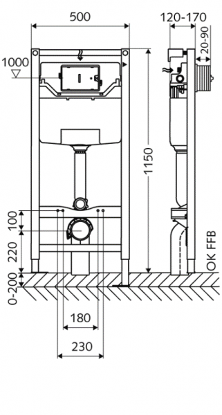Modul de montaj cu Bazin WC SCHELL Montus C 120 cu clapetă de acţionare Konkav cromat mat [4]