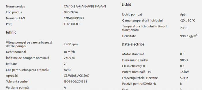 Pompa centrifuga multietajata, 1.5 Kw, 10 m³/h,  inaltime de pompare 27.1 m, Grundfos CM 10-2 [2]