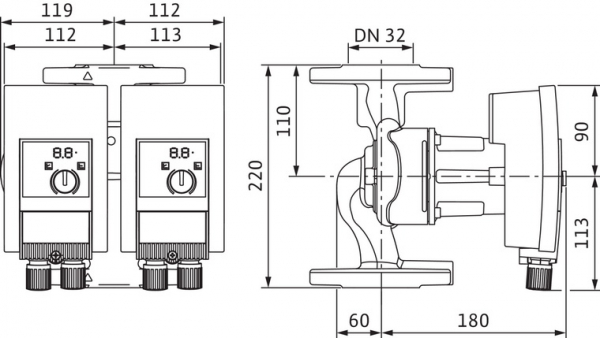 Pompa dubla de circulatie, 120 W, Yonos MAXO-D 32/0,5-7, Wilo [2]