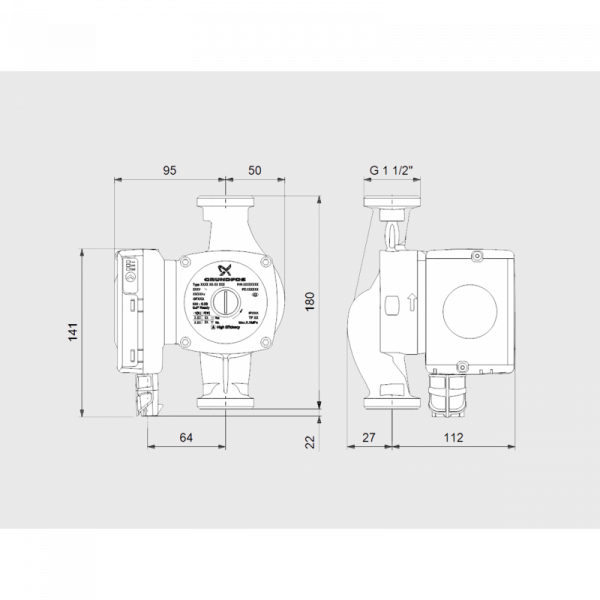 Pompa de circulatie 140 W, 5,7 m³/h, 180 mm, Grundfos model UPS 2 25-80 [3]