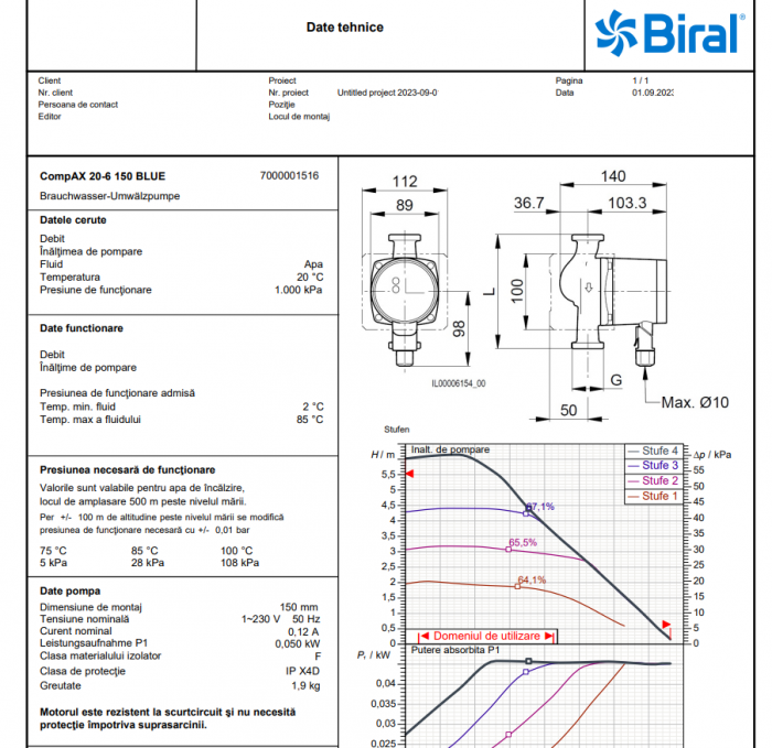 Pompa electronica de inalta eficienta pentru recirculare apa calda de consum, Biral model CompAX 20-6 150 BLUE, echipata cu izolatie termica [2]