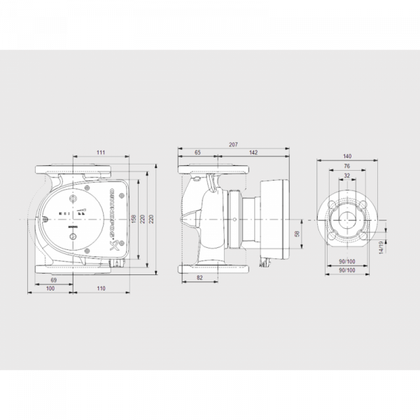 Pompa recirculare, 151 W, 10,2 m³/h, 220 mm., flansa DN32, Grundfos MAGNA1 32-80 F [2]