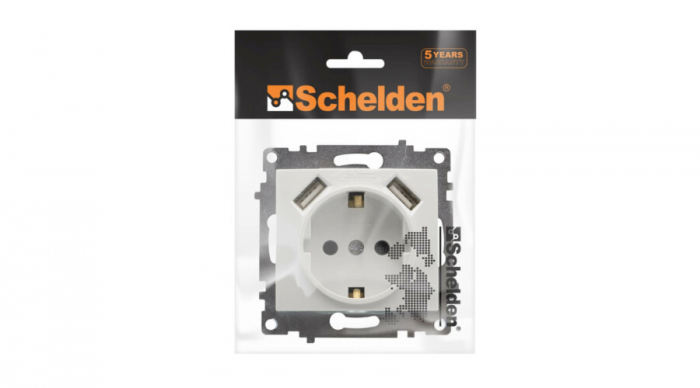 Priza simpla cu impamantare si 2 x USB, 2.1 A 5 VDC, pentru incarcare tableta si telefon, Schelden [5]