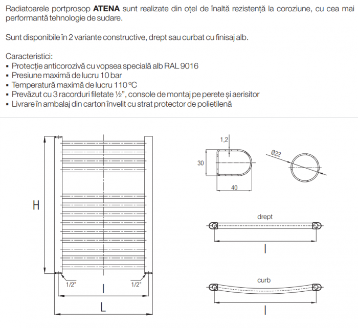Radiator baie portprosop drept, Ferroli Atena 500/1800 Alb [3]