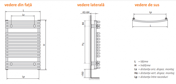 Radiator de baie curbat, alb, L=742 x H=1764, Purmo Santorini C [4]