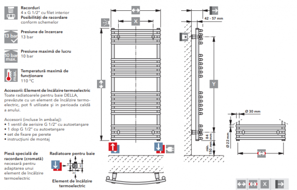 Radiator de baie curbat, H=1764 x L=742, alb, Vogel&Noot Della Wave [4]