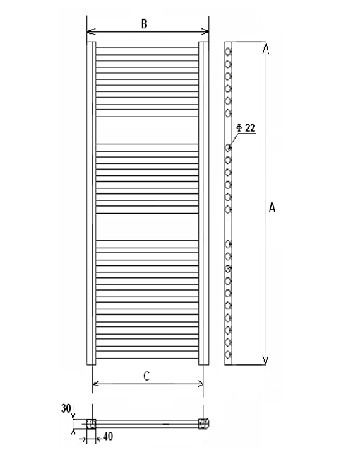 Radiator de baie portprosop negru Elegant 400/1200 din otel, drept cu profil rotund [2]