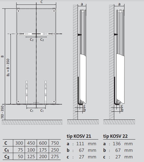 Radiator decorativ vertical, alb, tip 22, L=450 x H=1500, Purmo Kos V [5]