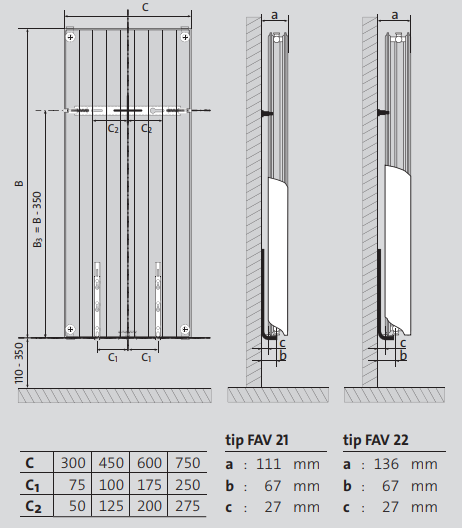 Radiator decorativ vertical, alb, tip 22, L=300 x H=2100, Purmo Faro V [5]