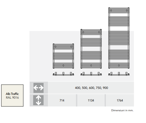 Radiator de baie drept, H=1764 x L=500, alb, Vogel&Noot Della [7]
