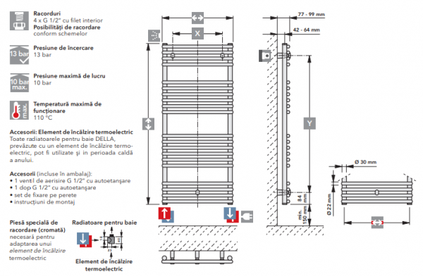 Radiator de baie drept, H=1764 x L=600, alb, Vogel&Noot Della [4]