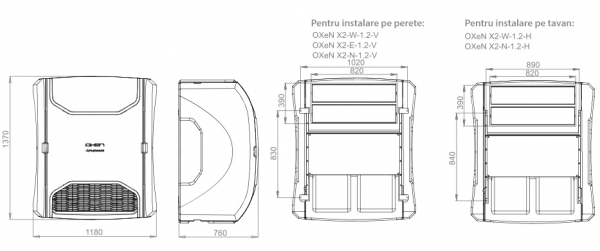 Recuperator de caldura, 1200 m³/h, 420 W, montaj pe tavan, Flowair OXEN X2-N-1.2-H [3]