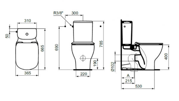 Rezervor pentru vas WC buton cu dubla actionare 3/6 litri alimentare laterala Ideal Standard gama Tesi [2]