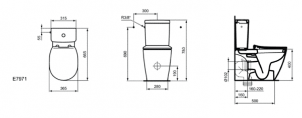 Rezervor pentru vas WC buton cu dubla comanda 6/3 litri alimentare laterala Ideal Standard gama Connect Cube [2]