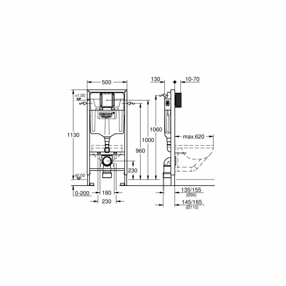 Rezervor wc cu cadru incastrat cu clapeta cromata Skate Cosmopolitan Grohe Rapid SL [3]
