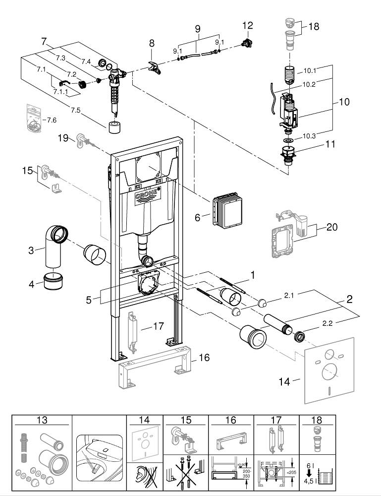 Rezervor WC Grohe Rapid SL, WC, 1, 13m 3-6 l, incastrat, suport, fara placa actionare, reductor, alb [2]