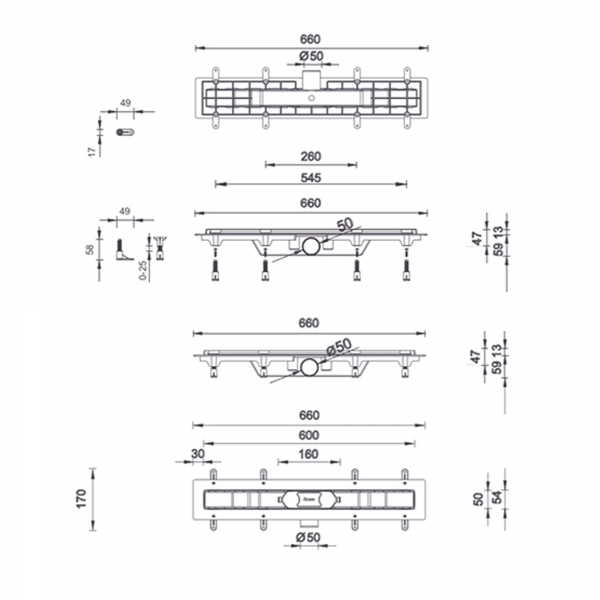 Rigola dus, L=60 cm, gratar slim Chain, Styron STY-CH-60 [2]