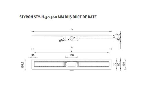 Rigola dus, L=50 cm, gratar din inox Harmony, Styron STY-H-50 [3]