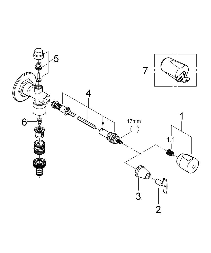 Robinet coltar Grohe kit for outside de perete valve, pt exterior, 1/2" x 1/2" protectie anti-reflux, protectie anti-inghet, crom [2]