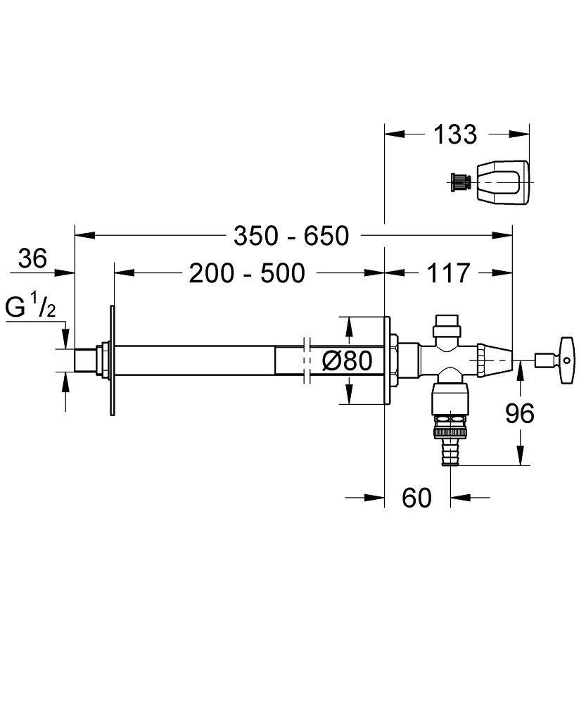 Robinet coltar Grohe kit for outside de perete valve, pt exterior, 1/2" x 1/2" protectie anti-reflux, protectie anti-inghet, crom [3]