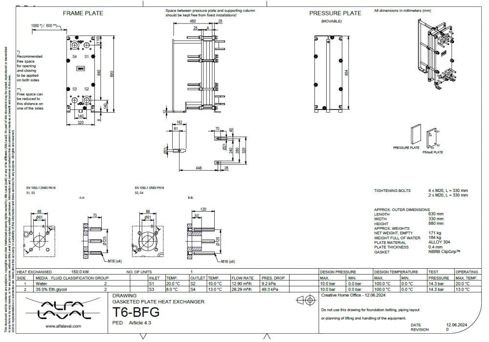Schimbator de caldura cu placi 150 kW, ALFA LAVAL T6-BFG 51 placi ALLOY 304 [4]