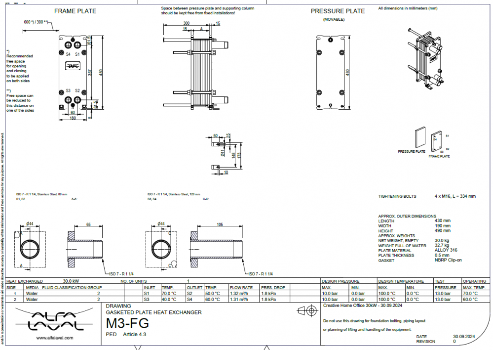 Schimbator de caldura cu placi 30 kw ALFA LAVAL M3-FG 23 placi, ALLOY 316 [2]