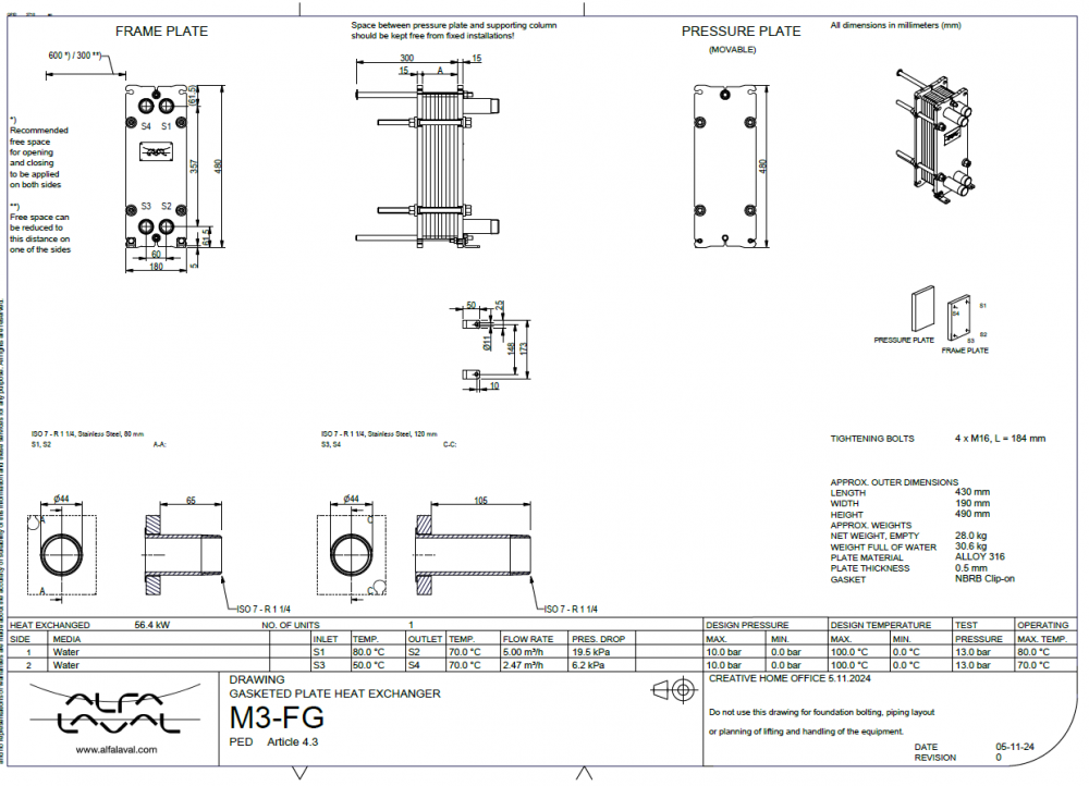 Schimbator de caldura cu placi 56,4 kw ALFA LAVAL M3-FG 20 placi, ALLOY 316 [2]