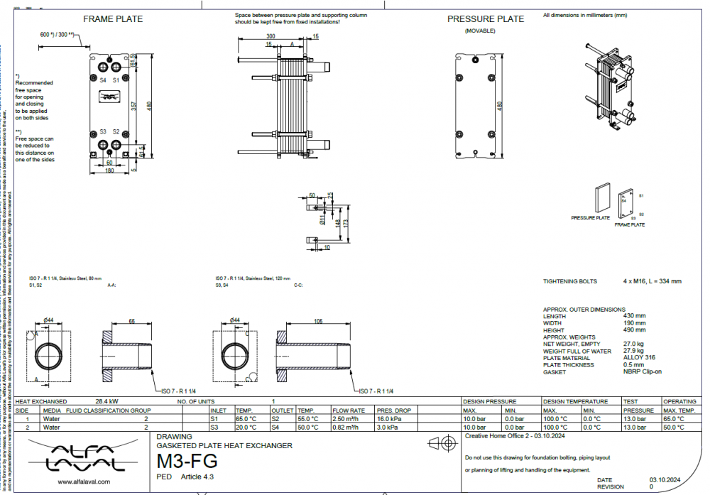 Schimbator de caldura cu placi 28,4 kw ALFA LAVAL M3-FG 10 placi, ALLOY 316 [2]