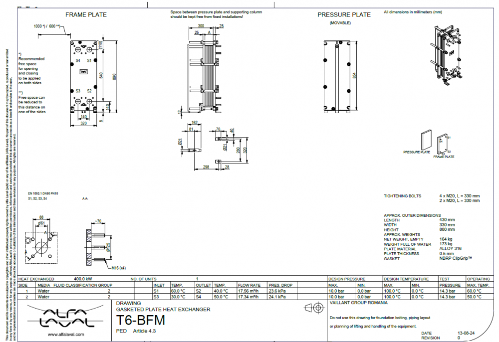 Schimbator de caldura cu placi 400 kW, ALFA LAVAL T6-BFM 35 placi, ALLOY 316 [2]