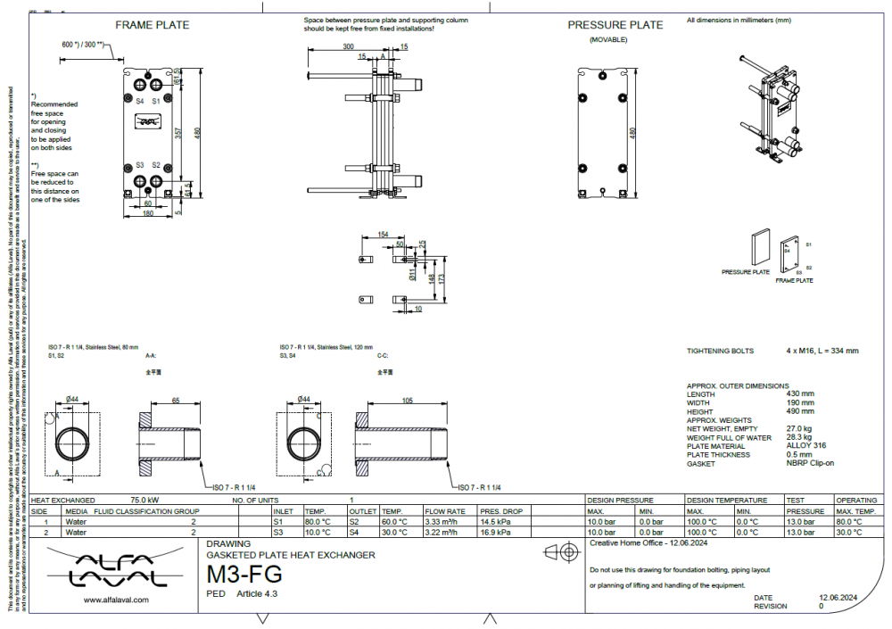 Schimbator de caldura cu placi 75 kw ALFA LAVAL M3-FG 11 placi, ALLOY 316 [3]