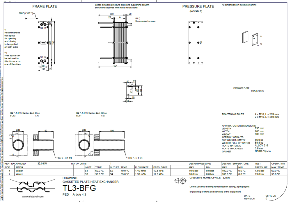 Schimbator de caldura in placi ALFA-LAVAL model - TL3-BFG, 13 plates, ALLOY 316 - 32 kW [2]
