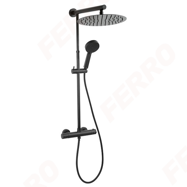 Set 2 in 1 Ferro Trevi: TRV7 baterie perete dus termostatata cu set bara dus cu suport culisant, dus fix si para dus mobila, negru [1]