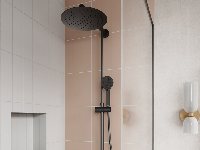 Set 2 in 1 Ferro Trevi: TRV7 baterie perete dus termostatata cu set bara dus cu suport culisant, dus fix si para dus mobila, negru [3]