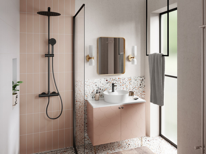 Set 2 in 1 Ferro Trevi: TRV7 baterie perete dus termostatata cu set bara dus cu suport culisant, dus fix si para dus mobila, negru [4]