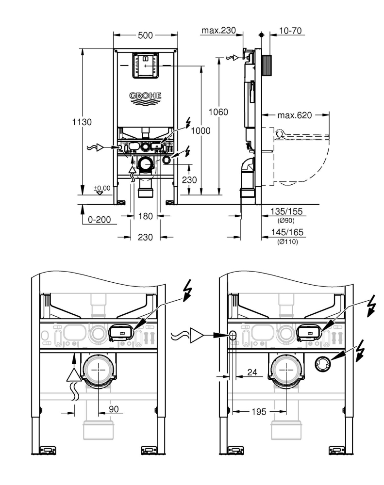 Set 3 in 1 rezervor WC Grohe Rapid slx 3in1 WC 6 l 1, 13m, cadru, antifonare, modul alimentare electrica, ajustabil, sensia, otel [3]