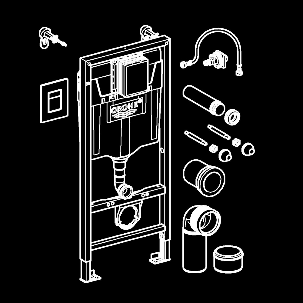 Set 3 in 1 rezervor WC Grohe Solido Grohe Rapid SL 3in1 WC 1, 13m, incastrat, placa actionare, suport perete 3855800m, instalare 1, 13 m inaltime, negru mat [3]