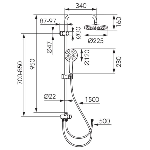 Set bara dus cu suport culisant, dus fix si para dus mobila Ferro Coppa, negru [2]