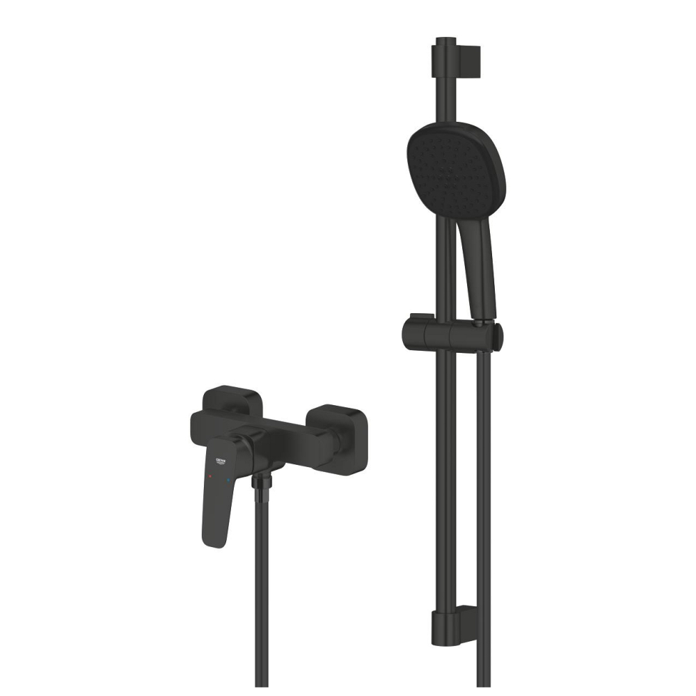 Set de dus Grohe Cubeo SilkMove shw aparenta, monocomanda, cartus ceramic, montare pe perete, coloana de dus, 600 mm, 2 functii, furtun de dus, 1.75m, negru mat [3]