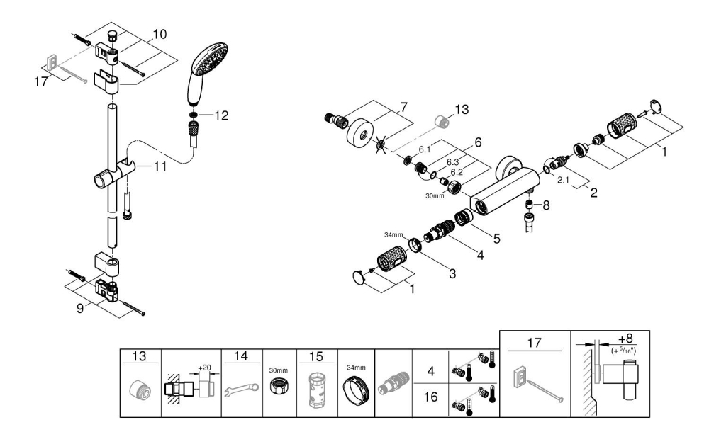 Set de dus Grohe Grohtherm 1000 Performance cu termostat, baterie, coloana dus, 600 mm, ajustabila, para dus, crom [4]